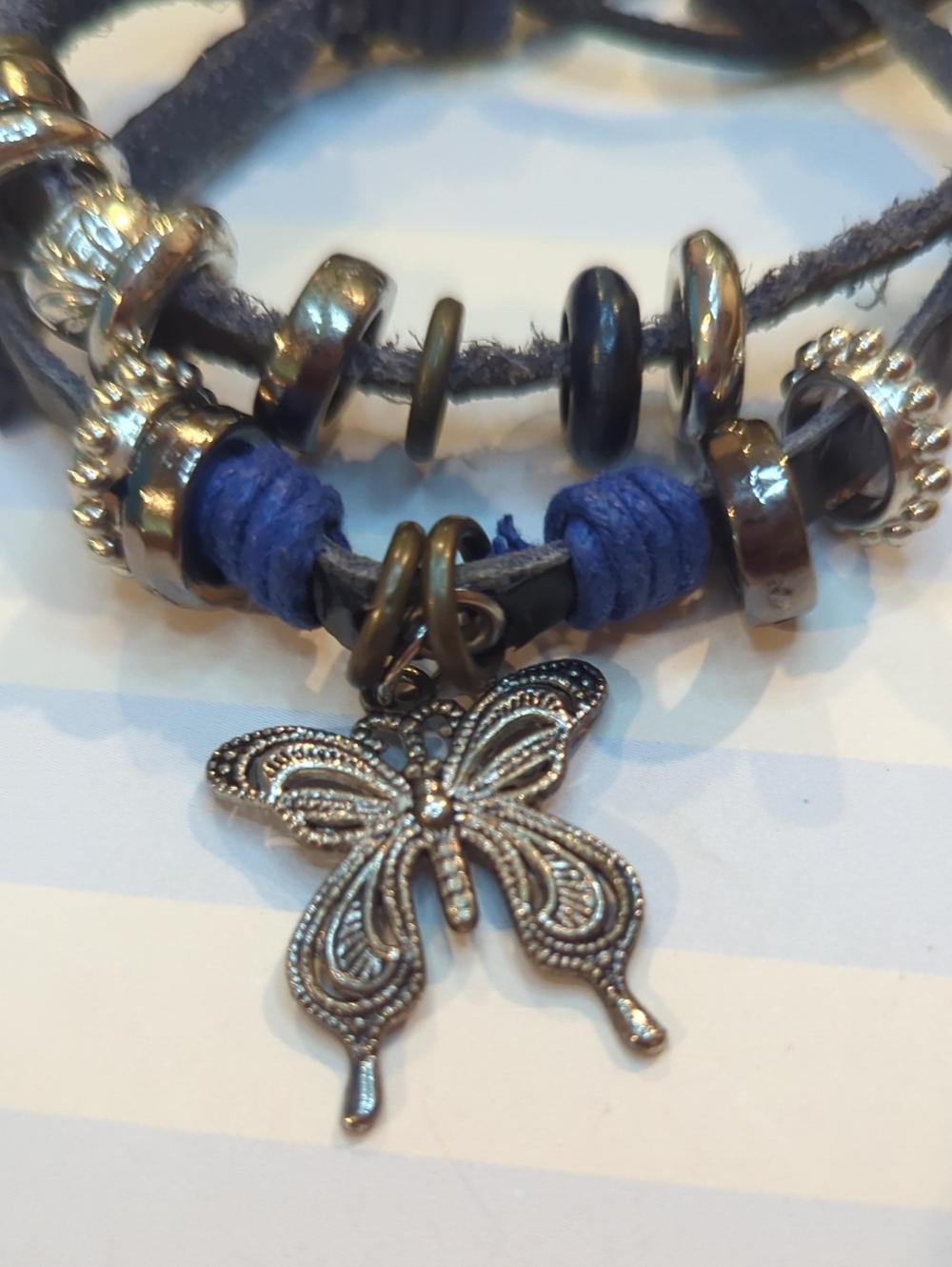 Butterfly Silver Tone Charm Beaded Bracelet Adjustable Brand New Men Women Boho